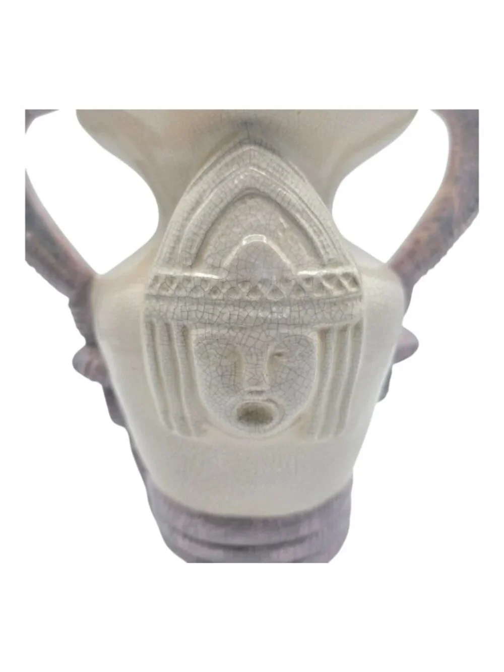 Vintage Italian Maiolica Ceramic Snake Handle Vase Egyptian Goddess Crackle